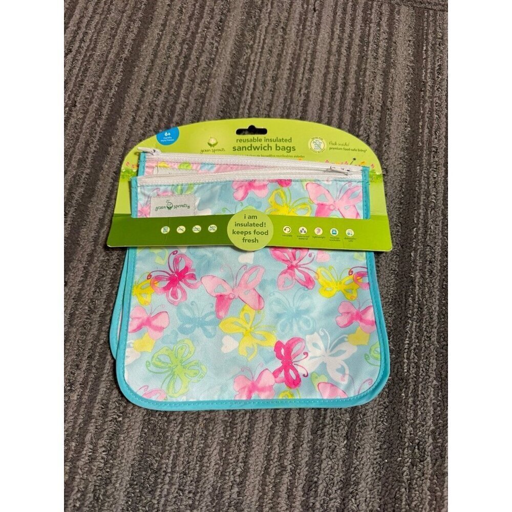 green sprouts Reusable Insulated Sandwich Bags (2 Pack) | Holds Food, Utensils,